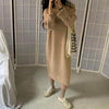 SHIJIA Khaki Long Knitted Dress Woman Autumn Winter 2022 Korean Sweater Dress Vestido Female O-neck Long Sleeve Knitwear