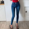 SHIJIA Light Blue Elastic Denim Woman Skinny Jeans High Waist Double Button Bottom Korean Pencil Pants Mom Jeans Street