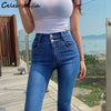 SHIJIA Light Blue Elastic Denim Woman Skinny Jeans High Waist Double Button Bottom Korean Pencil Pants Mom Jeans Street
