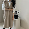 SHIJIA Chic V-neck Sleeveless Knitted Dress Female Elegant Loose Solid Long Sweater Dress Woman Autumn Pullover Winter 2022