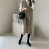 SHIJIA Chic V-neck Sleeveless Knitted Dress Female Elegant Loose Solid Long Sweater Dress Woman Autumn Pullover Winter 2022