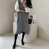 SHIJIA Chic V-neck Sleeveless Knitted Dress Female Elegant Loose Solid Long Sweater Dress Woman Autumn Pullover Winter 2022