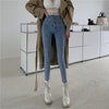 SHIJIA Single-breasted High Waist Jeans Woman Tight Elastic Sexy Pencil Pants Female Chic Korean Elastic Denim Jean Mom Trousers