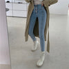 SHIJIA Single-breasted High Waist Jeans Woman Tight Elastic Sexy Pencil Pants Female Chic Korean Elastic Denim Jean Mom Trousers