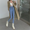 SHIJIA Single-breasted High Waist Jeans Woman Tight Elastic Sexy Pencil Pants Female Chic Korean Elastic Denim Jean Mom Trousers