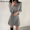 SHIJIA V-neck Sweater Dress Woman Autumn Winter Long-sleeve Knitted Dress Vestido Mujer Female Korean Loose Twist Knitwear