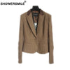 Ladies Blazers British Style Womens Tweed Jacket Herringbone Woolen Vintage Coffee Spring Women Blazers And Jackets
