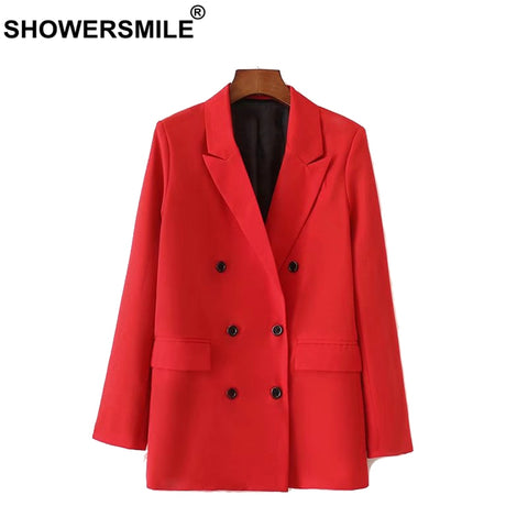 Red Blazer Women Long Sleeve Loose Double Breasted Blazer Coat Female Ladies Collared Spring Jacket Coat Outwear