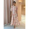 SIGN**ICAN* OT*ER Lapel Lantern Sleeve Waist Bandage Temperament Long Linen Shirt Dress
