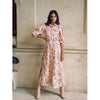SIGN**ICAN* OT*ER Lapel Lantern Sleeve Waist Bandage Temperament Long Linen Shirt Dress