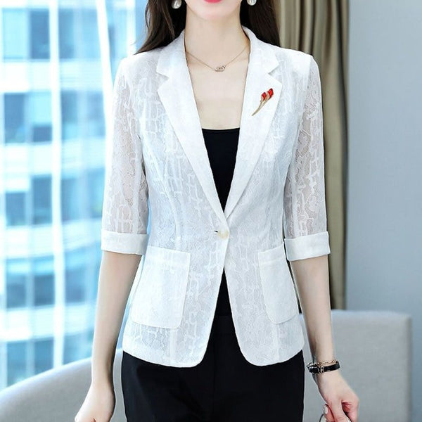 SIKETU Slim Suit Jacket women's casual short white sun protection clothing jacket with lace small suit