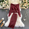 SINGRAIN Autumn Women Shiny Knitting Skirts Sets Lurex Ruffles Long Sleeves Wool Warm Sweater knitted Two Pieces Set Women