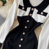 SINGRAIN Design Knitted Sweater Dress Women Retro Long Sleeve Button Slim Pencil Dress Autumn Winter Korean Warm Bodycon Dresses