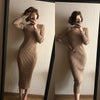 SINGRAIN Women Autumn Knitted Dress V Neck Sexy Slim Elastic Oversized Basic Bodycon Long Dress Winter knit Warm Sweater Dresses