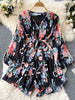 SINGREINY 2023 Summer Women Elastic Waist Beach Playsuits Wide Leg Short Pant Long Sleeves Ladies Chiffon Print Floral Bodysuits