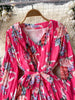 SINGREINY 2023 Summer Women Elastic Waist Beach Playsuits Wide Leg Short Pant Long Sleeves Ladies Chiffon Print Floral Bodysuits