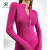 SINGREINY Design Irregular Knitted Dress Korean Elastic Slim Dress Autumn Winter Sexy Bodycon Zipper Split Sweater Dress