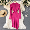 SINGREINY Design Irregular Knitted Dress Korean Elastic Slim Dress Autumn Winter Sexy Bodycon Zipper Split Sweater Dress