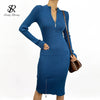 SINGREINY Design Irregular Knitted Dress Korean Elastic Slim Dress Autumn Winter Sexy Bodycon Zipper Split Sweater Dress