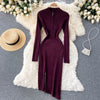 SINGREINY Design Irregular Knitted Dress Korean Elastic Slim Dress Autumn Winter Sexy Bodycon Zipper Split Sweater Dress