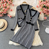 SINGREINY Women Autumn Winter Houndstooth Knitted Set Long Sleeve Single Breasted Cardigan+Sleeveless Tank Dress Two Piece Suits