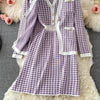 SINGREINY Women Autumn Winter Houndstooth Knitted Set Long Sleeve Single Breasted Cardigan+Sleeveless Tank Dress Two Piece Suits