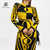 SINGREINY Women Design Print Knitted Dress Long Sleeve O Neck Elastic Slim Pencil Dress Autumn Winter Sexy Bodycon Sweater Dress