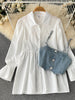 SINGREINY Women Denim Camis Two Pieces Suits Flare Sleeve White Shirt Dress+Denim Camisole Slim Suits Autumn Retro Sets