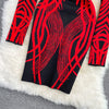SINGREINY Women Retro Print Knitted Dress Long Sleeve V Neck Elastic Slim Sheath Dress Autumn Winter Sexy Bodycon Sweater Dress