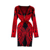 SINGREINY Women Retro Print Knitted Dress Long Sleeve V Neck Elastic Slim Sheath Dress Autumn Winter Sexy Bodycon Sweater Dress