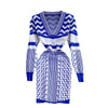 SINGREINY Women Retro Print Knitted Dress Long Sleeve V Neck Slim Pencil Dresses Autumn Winter Sexy Bodycon Warm Sweater Dress