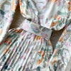 SINGREINY Women Retro Print Pleated Dress Turndown-Collar Long Sleeve Belt A-line Dresses Autumn Bohemian Vacation Midi Dress