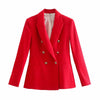 SLMD Stylish Elegant Red Texture Double Breasted Slim Blazers Women Pockets Notched Blazer Coats Ladies Chic Office Wear