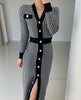 SMTHMA 2022 Autumn Winter V-Meck Sweater Dress Korea Chic Single-Breasted Houndstooth Knit Long Dress Vestidos