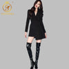 SMTHMA Autumn Runway 2 Pieces Set Women Long Sleeve Striped Black Blazer Coat With Irregular Fold Midi Skirt Female 2022