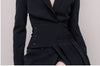 SMTHMA Autumn Runway 2 Pieces Set Women Long Sleeve Striped Black Blazer Coat With Irregular Fold Midi Skirt Female 2022
