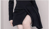 SMTHMA Autumn Runway 2 Pieces Set Women Long Sleeve Striped Black Blazer Coat With Irregular Fold Midi Skirt Female 2022