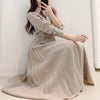 SMTHMA Elegant Lapel Female Single-Breasted Pleated Dress Autumn Long Sleeve Belted Midi Women Dress Vestidos