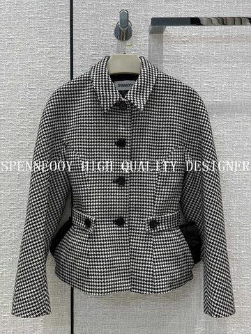 SPENNEOOY Designer High-End Autumn Vintage Houndstooth Single-Breasted Slim Blazer Jackets Women