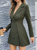 SRUBY Double Breasted Wrap Blazer Dress Women Winter Long Sleeves Patchwork Irregular Suits Coat Female Office Ladies Clothing