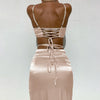 SRUBY - Sleeveless Camisole Crop Top Set Side Slit Mini Skirt Sexy Bodycon Blue Backless Party 2 Piece