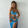 SRUBY - Sleeveless Camisole Crop Top Set Side Slit Mini Skirt Sexy Bodycon Blue Backless Party 2 Piece
