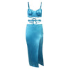 SRUBY - Sleeveless Camisole Crop Top Set Side Slit Mini Skirt Sexy Bodycon Blue Backless Party 2 Piece