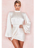 SRUBY White Dress Party Short Puff Mango Single Sheath Mini Dress Zipper Ladies Nightclub Wear Long Sleeve Dress INS Style 2023