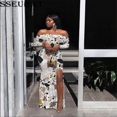 SSEURAT   2022 Women Summer Long Maxi Dress Sexy Short Sleeve Slash Neck Bandage Party Night Club Street Dresses Vestidos