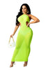 SSEURAT  Women Mesh See Though Open Back Bodycon Dress Sexy Night Party Club Halter Neck Sleeveless Long Dresses