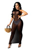 SSEURAT  Women Mesh See Though Open Back Bodycon Dress Sexy Night Party Club Halter Neck Sleeveless Long Dresses