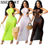 SSEURAT  Women Mesh See Though Open Back Bodycon Dress Sexy Night Party Club Halter Neck Sleeveless Long Dresses