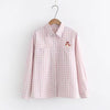 STVY 2023 Summer Autumn Women Blouses Cute Cats Embroidered Pink Plaid Shirts Tops Blusas Feminina