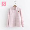 STVY 2023 Summer Autumn Women Blouses Cute Cats Embroidered Pink Plaid Shirts Tops Blusas Feminina